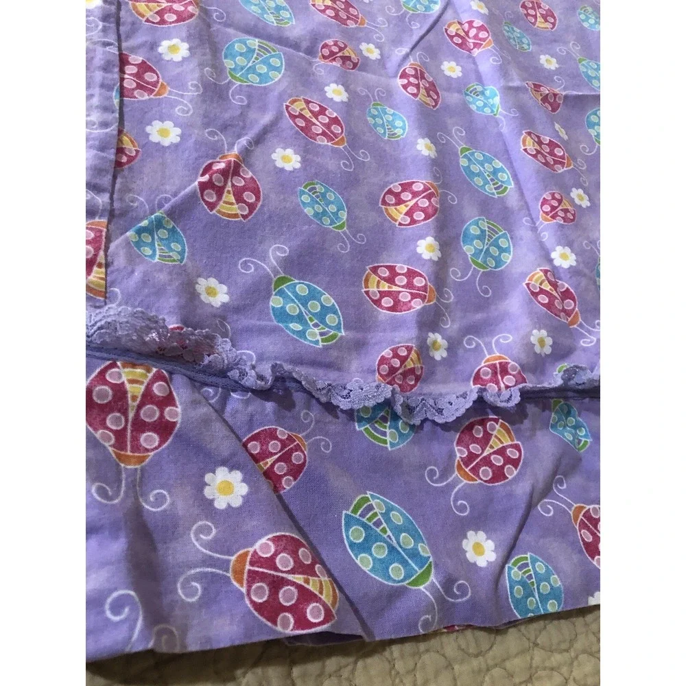 Hand Crafted‎ Pillow Case Purple Lady Bugs Flower Girls Bedroom Twin Pillow Sham